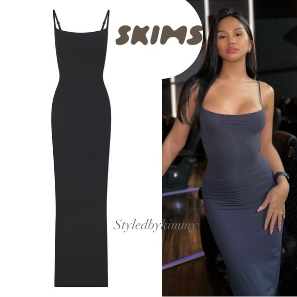 SKIMS Fits Everybody Long Slip Dress Onyx M NWT NEW Black - Picture 1 of 5